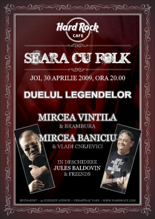 Seara cu folk - o noua seria de concerte la Hard Rock Cafe Bucuresti