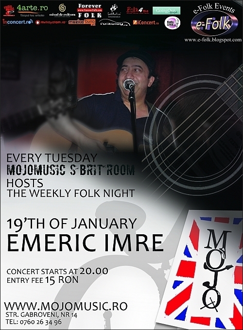 Concert folk cu Emeric Imre in Clubul MoJo BritRoom