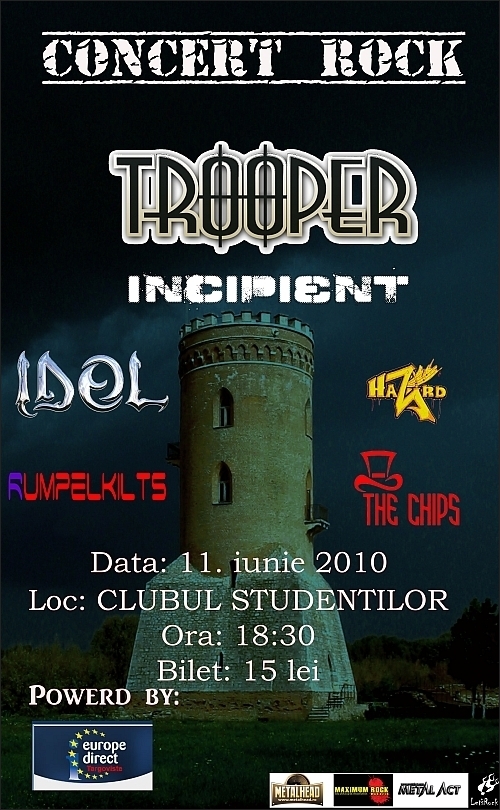 Concert Trooper, Incipient, I.D.O.L., Hazard, The Chips si Rumpelkilts in Clubul Studentilor