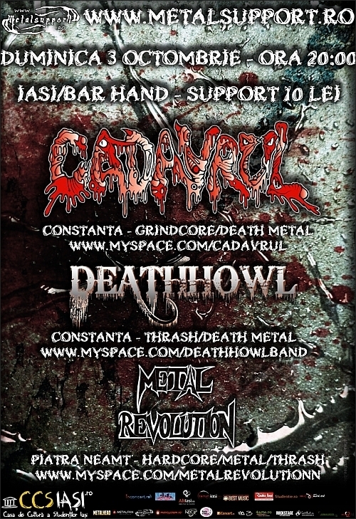 Concert Cadavrul, Deathhowl si Metal Revolution in Bar Hand din Iasi