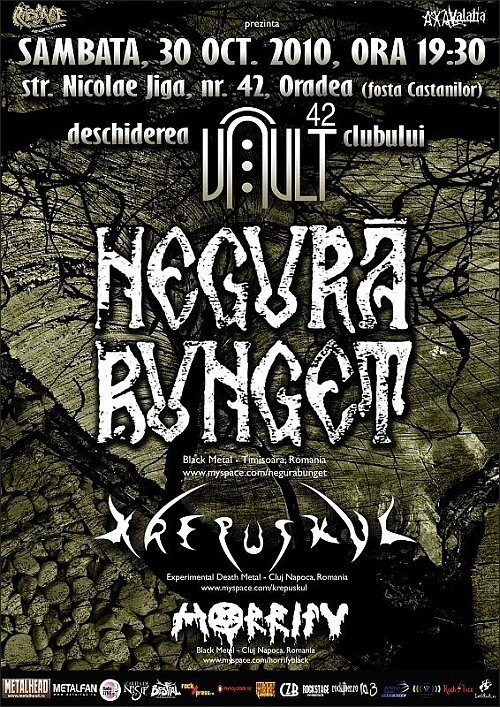 Concert Negura Bunget, Krepuskul si Horrify in Vault 42 Club din Oradea