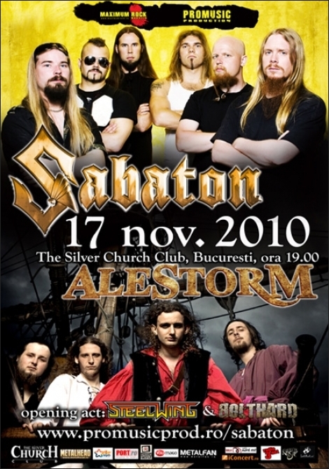 Programul si ultimele amanunte pentru concertului Sabaton, Alestorm, Steelwing si Bolthard