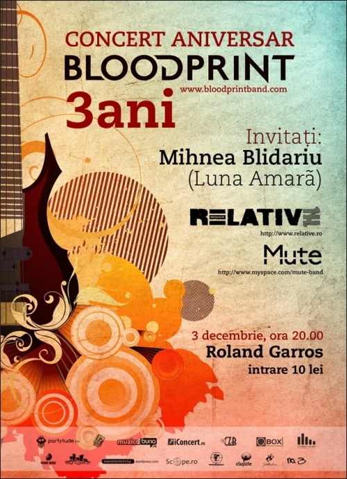 Concert aniversar Blood Print 3 ani cu Mihnea Blidariu, Relative si Mute in Roland Garros