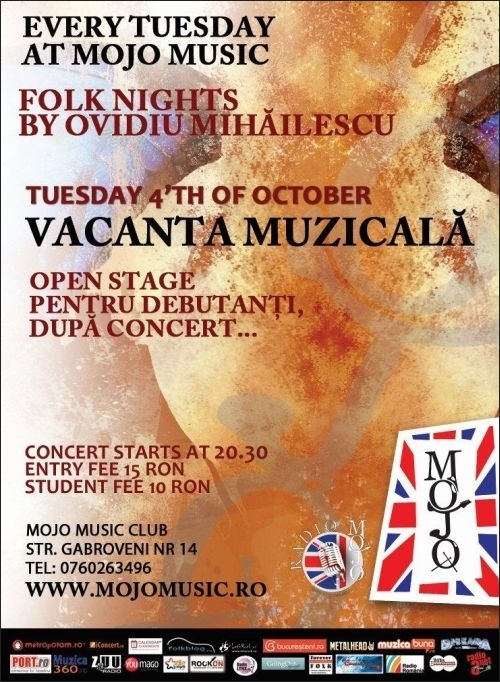 Concert Vacanta Muzicala la Folk Nights By Ovidiu Mihailescu in club Mojo