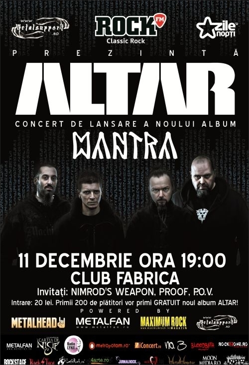 Altar lanseaza noul album in club Fabrica alaturi de Nimrod's Weapon, Proof si P.O.V.