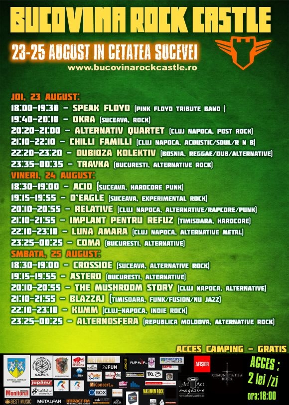 Programul festivalului Bucovina Rock Castle