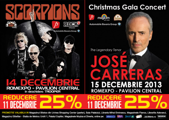 24 de ore de reducere la ultimele bilete la SCORPIONS si JOSE CARRERAS