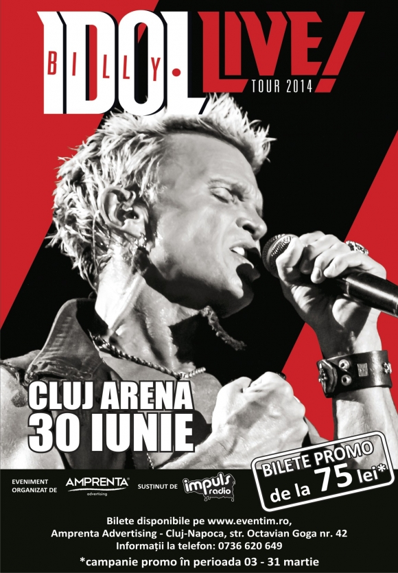Billy Idol: ultima saptamana de reduceri pentru biletele de pe Cluj Arena!