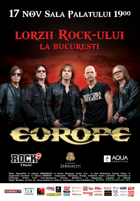 Bilete la preturi speciale pentru concertul trupei Europe la Sala Palatului