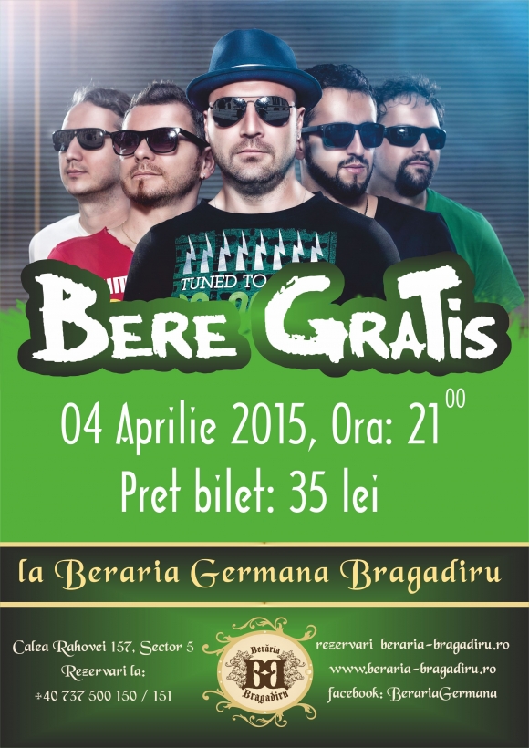 Concert Bere Gratis pe 4 aprilie la Beraria Germana Bragadiru