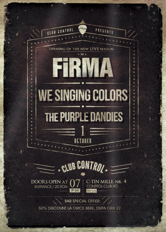 Trupele FiRMA, We Singing Colors, The Purple Dandies in concert la Club Control