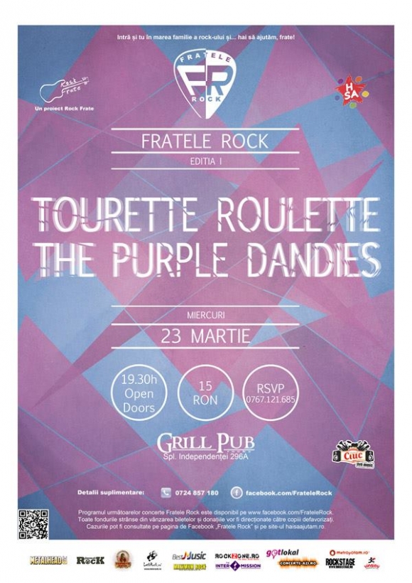 Concert caritabil Fratele Rock cu Tourette Roulette si The Purple Dandies in Grill Pub