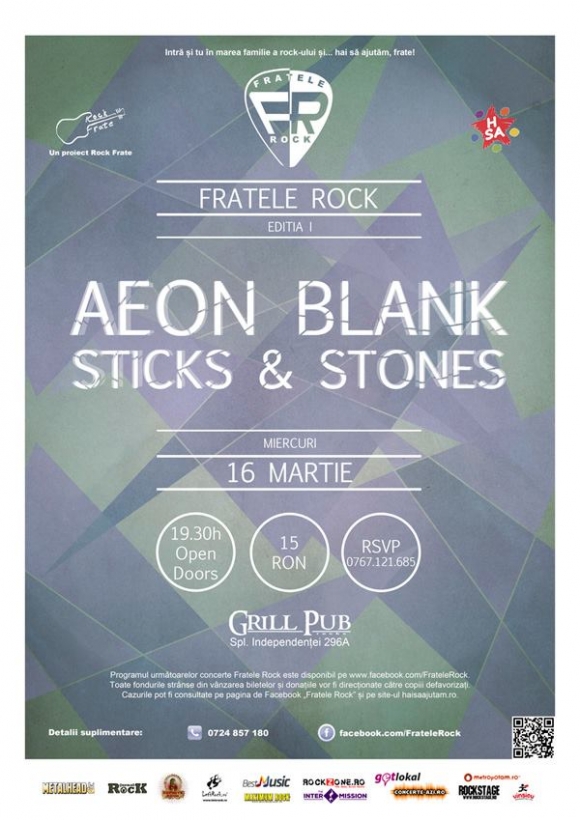 Primul concert caritabil Fratele Rock cu Aeon Blank si Sticks and Stones in Grill Pub