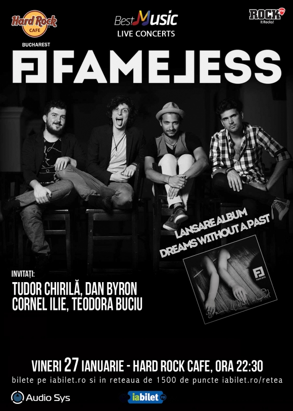 Tudor Chirila, Dan Byron, Cornel Ilie si Teodora Buciu sunt invitatii speciali la lansarea de album Fameless de la Hard Rock Cafe