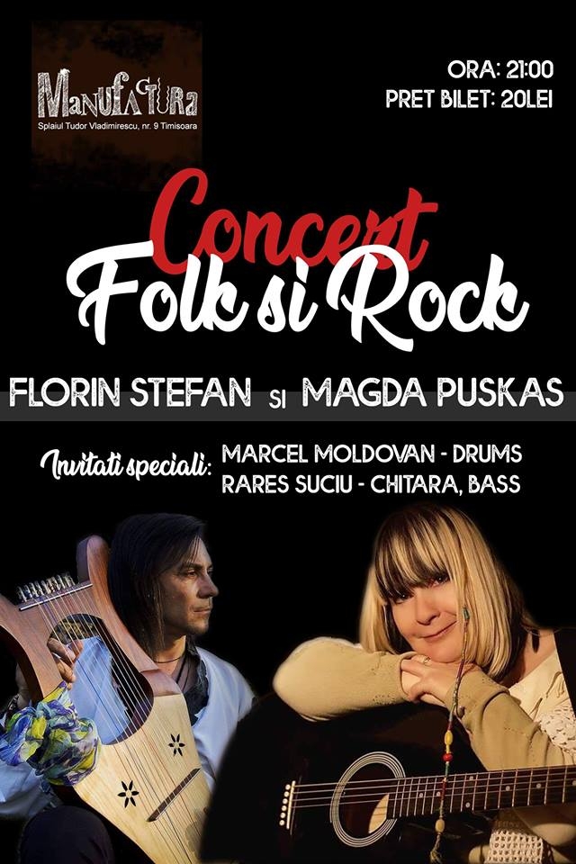 O noapte de folk-rock cu Florin Stefan și Magda Puskas în club Manufactura