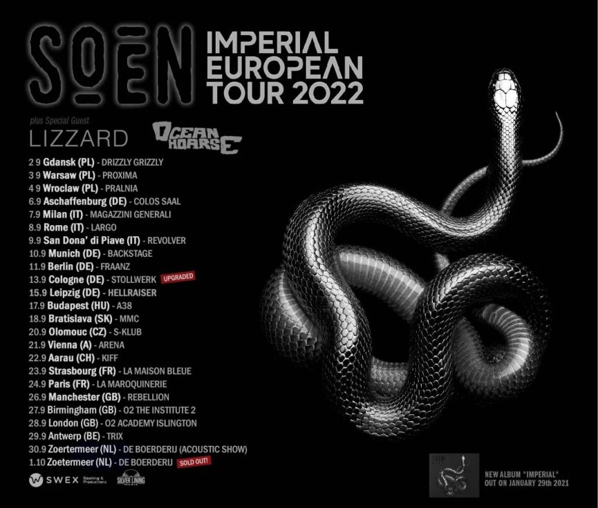 SOEN continues the European tour with 23 concerts in September