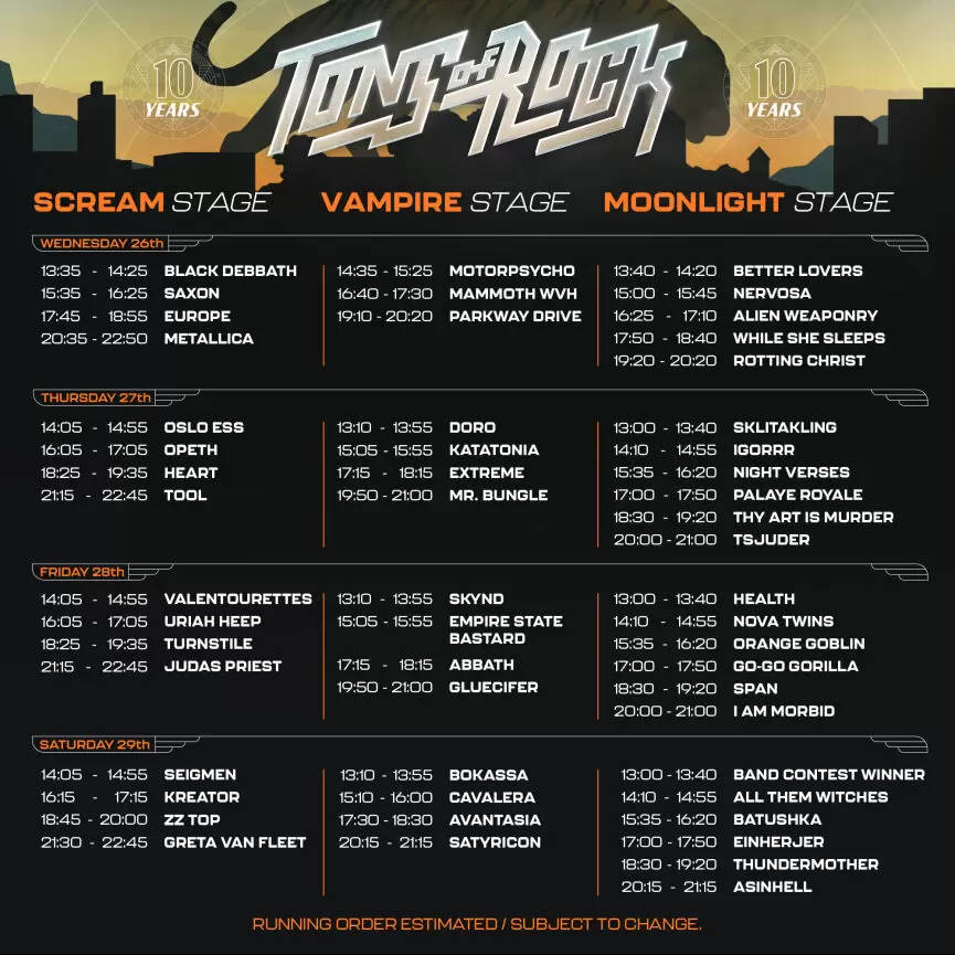 3. Tons Of Rock 2024 - Metallica, Judas Priest si alte trupe, programul pe zile