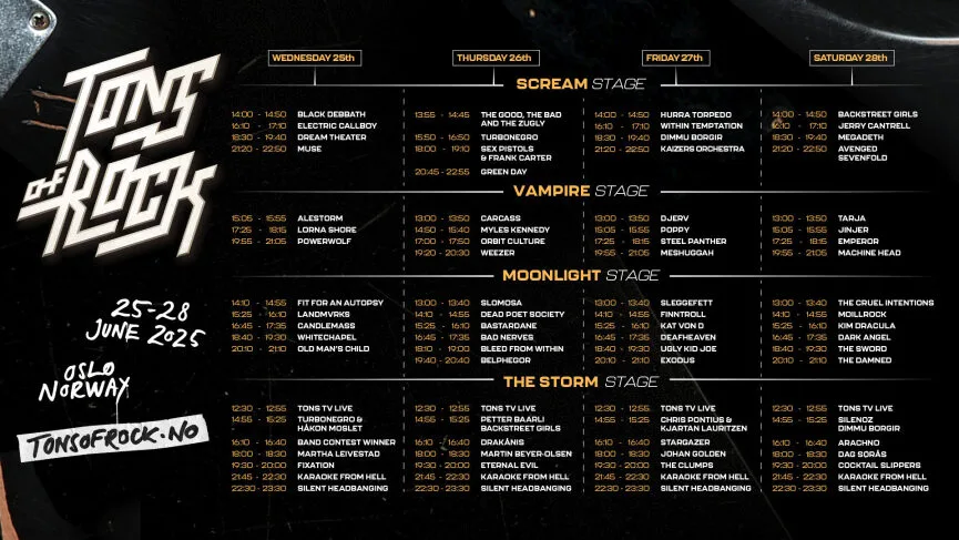 Tons of Rock 2025 - program pe zile si pe scene