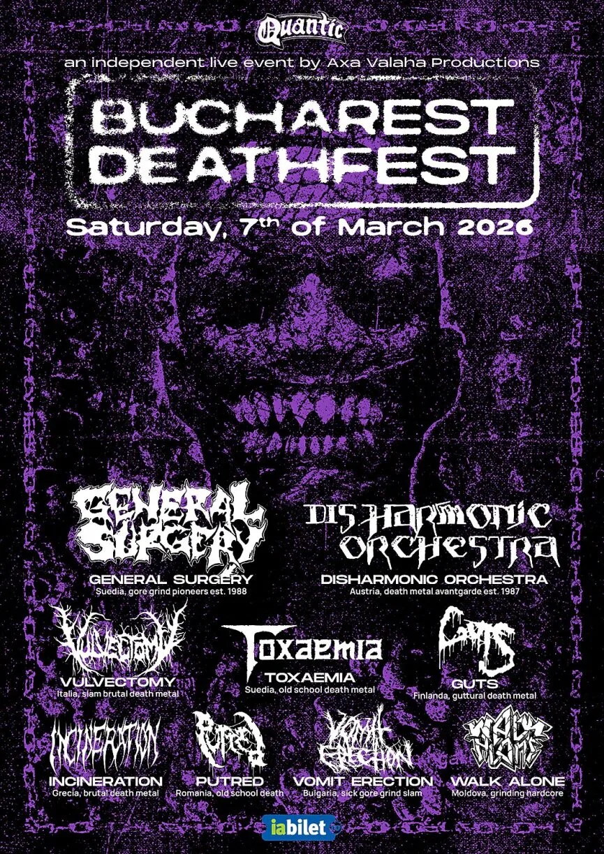 BUCHAREST DEATHFEST 2026 incepe pe 7 martie 2026, in Quantic, cu warm-up in Encore, pe 6 martie 2026