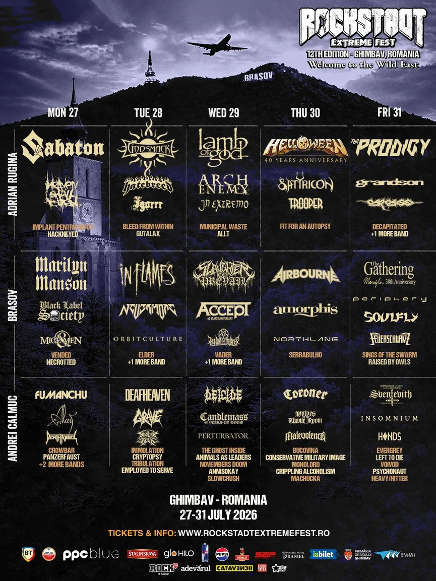 Programul complet Rockstadt Extreme Fest 2026 pe zile și scene (Ghimbav, Brașov)