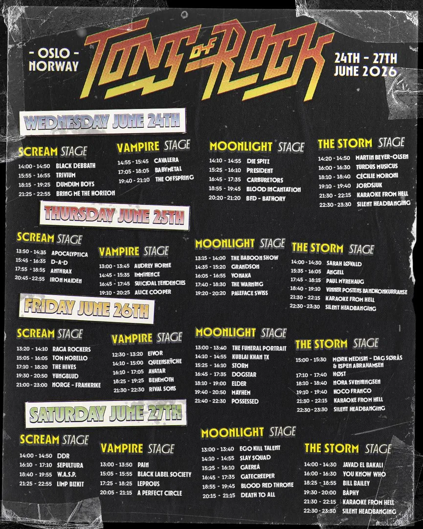 Programul oficial Tons of Rock 2026, pe zile și scene